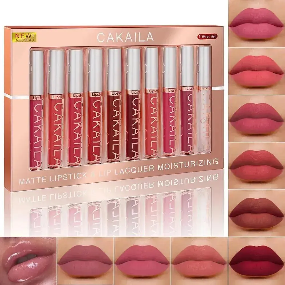 CAKAILA 10pcs Matte Nude Lip Gloss Set