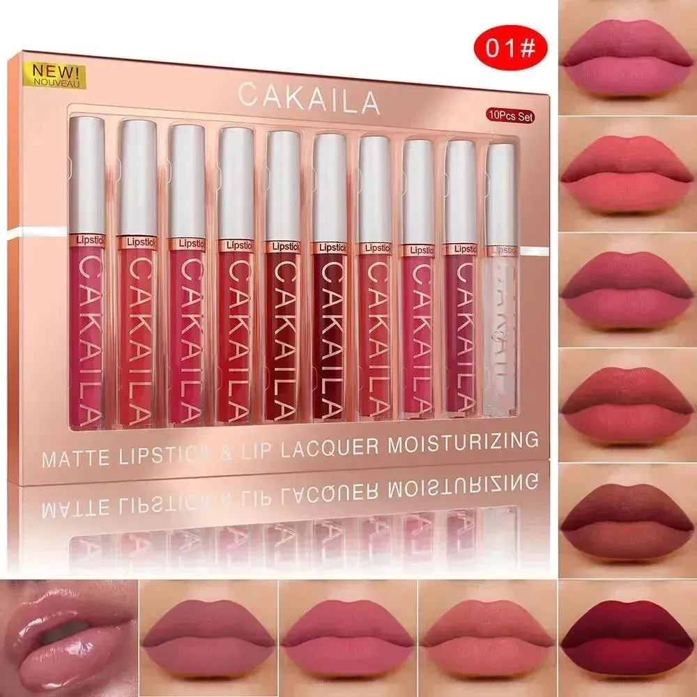 CAKAILA 10pcs Matte Nude Lip Gloss Set