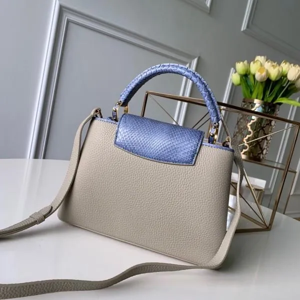 Capucines Bb With Snakeskin Top Handle Bag Light Grey/blue 2019 Collection