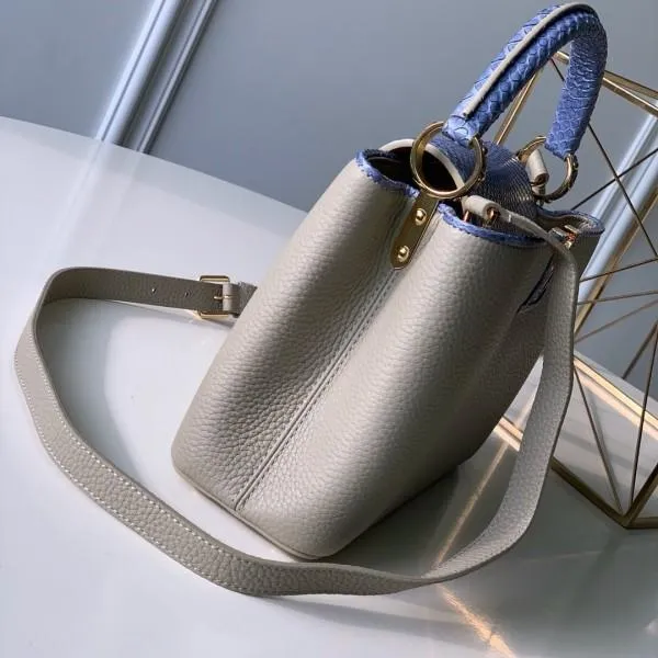 Capucines Bb With Snakeskin Top Handle Bag Light Grey/blue 2019 Collection