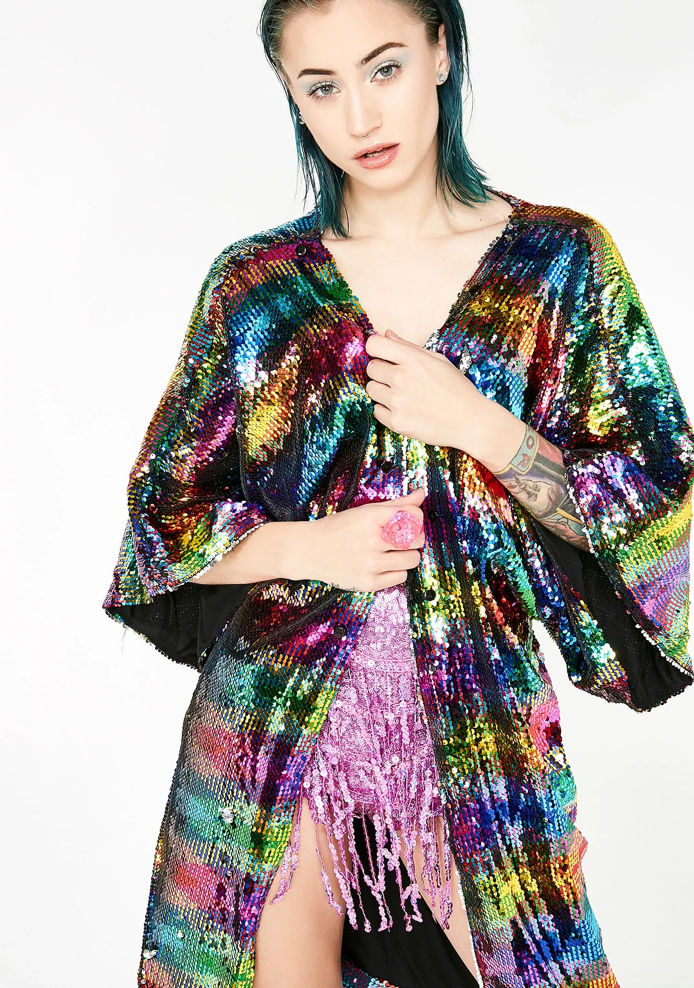 Chasing Rainbows Flip Sequin Kimono