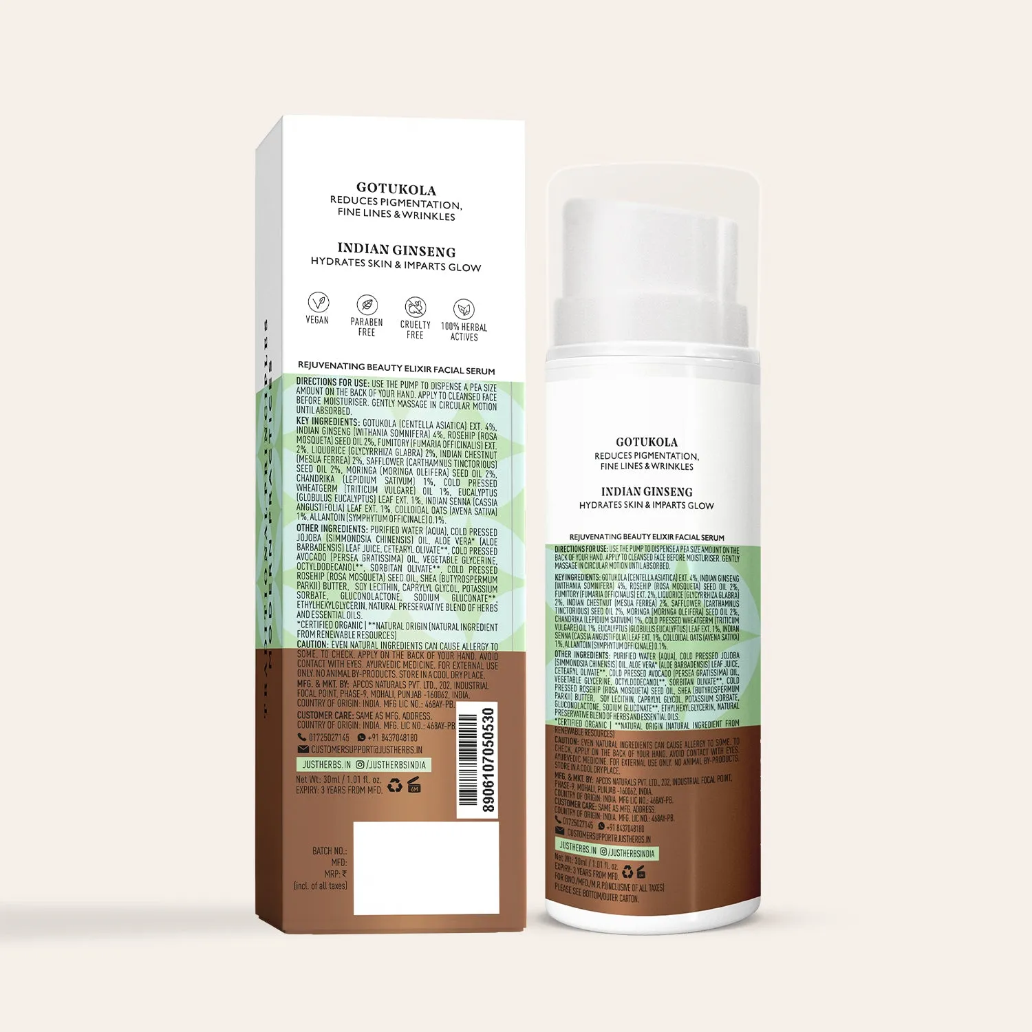 Glow Boosting Face serum with Gotukola & Indian Ginseng - Just Herbs
