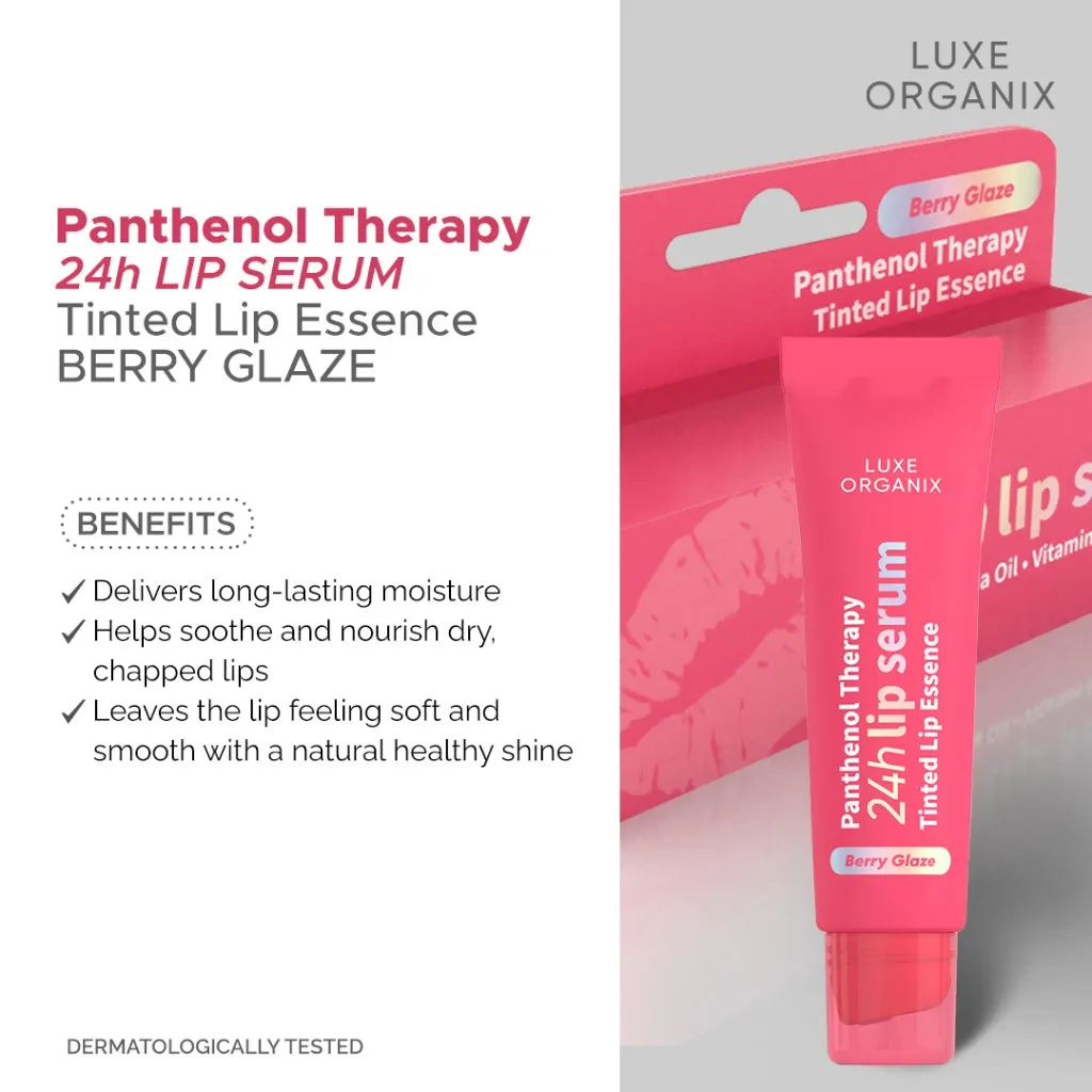 Luxe Organix Panthenol Therapy 24h Lip Serum Lipscreen Tinted Lip Essence Berry/ Cherry/ Honey Glaze 10g