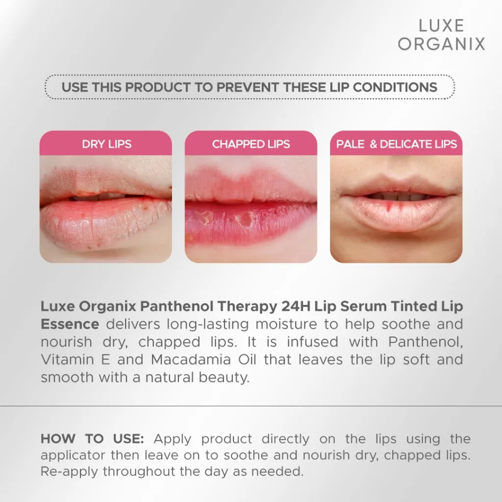 Luxe Organix Panthenol Therapy 24h Lip Serum Lipscreen Tinted Lip Essence Berry/ Cherry/ Honey Glaze 10g