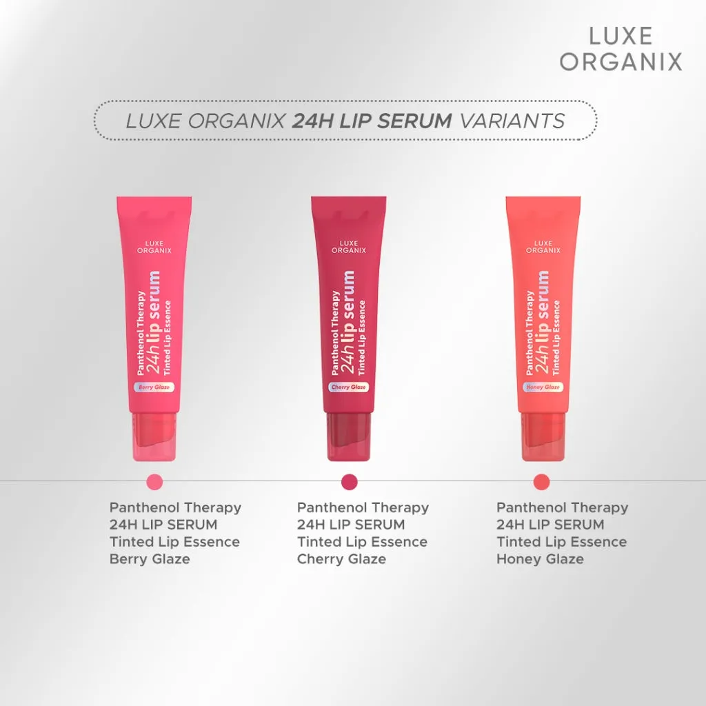 Luxe Organix Panthenol Therapy 24h Lip Serum Lipscreen Tinted Lip Essence Berry/ Cherry/ Honey Glaze 10g