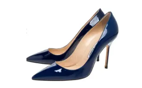 Manolo Blahnik Blue Patent Leather BB Pointed Toe Pumps