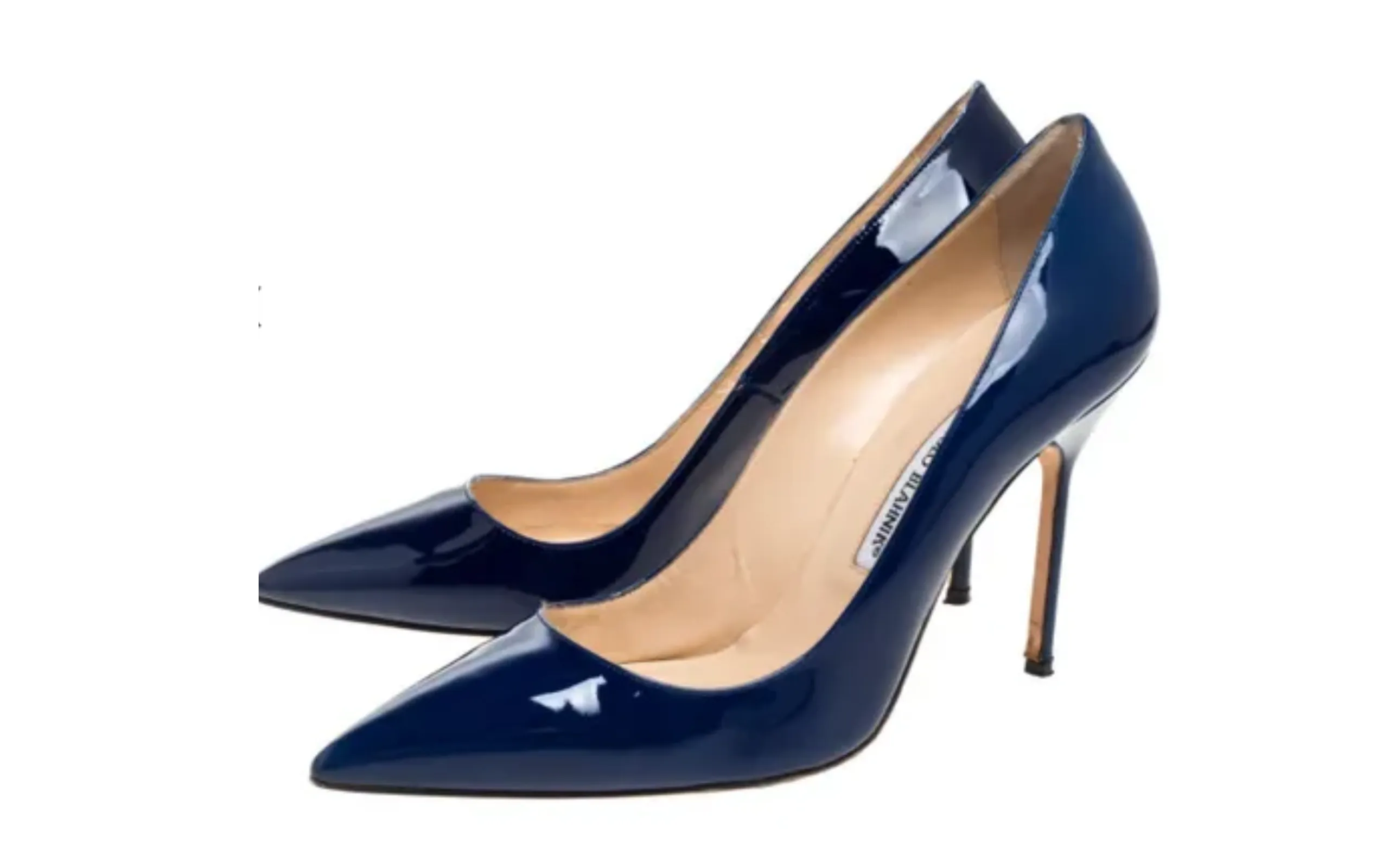 Manolo Blahnik Blue Patent Leather BB Pointed Toe Pumps