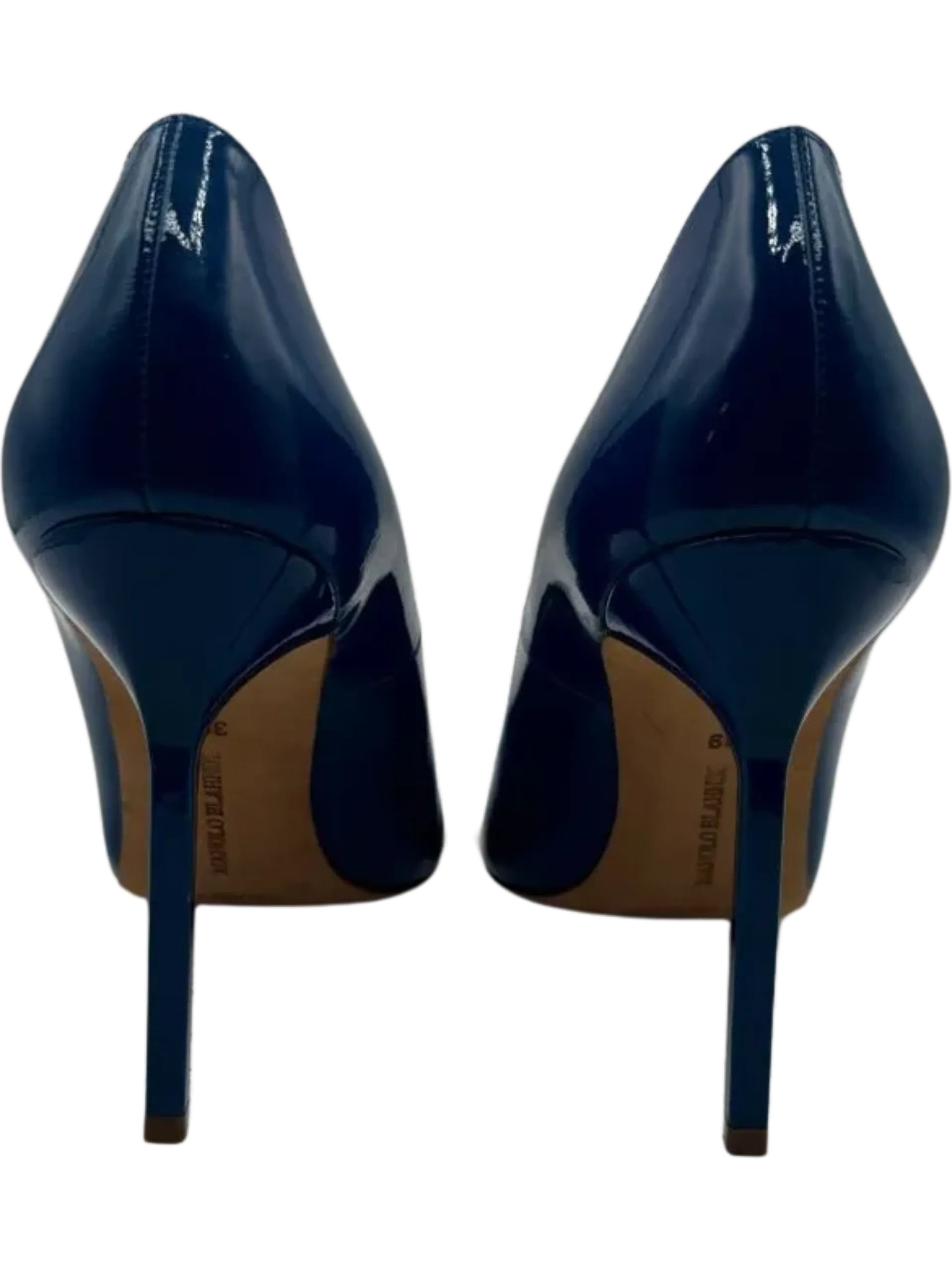 Manolo Blahnik Blue Patent Leather BB Pointed Toe Pumps