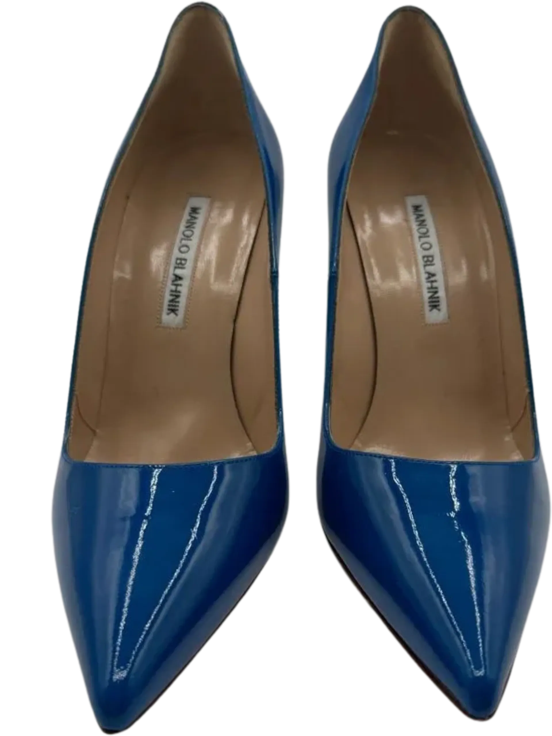 Manolo Blahnik Blue Patent Leather BB Pointed Toe Pumps