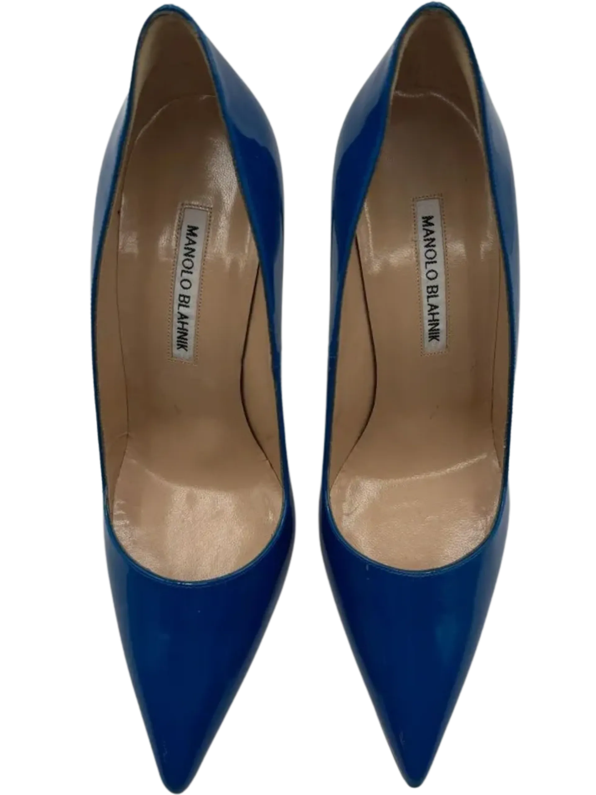 Manolo Blahnik Blue Patent Leather BB Pointed Toe Pumps