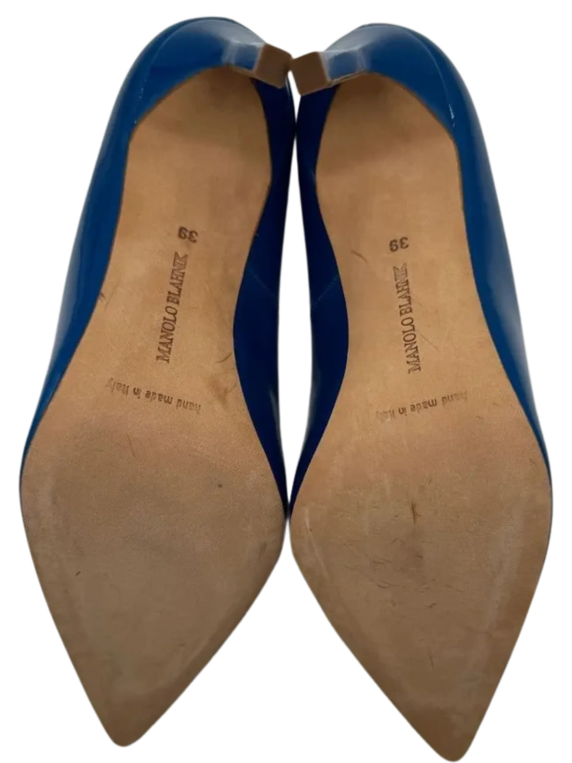 Manolo Blahnik Blue Patent Leather BB Pointed Toe Pumps