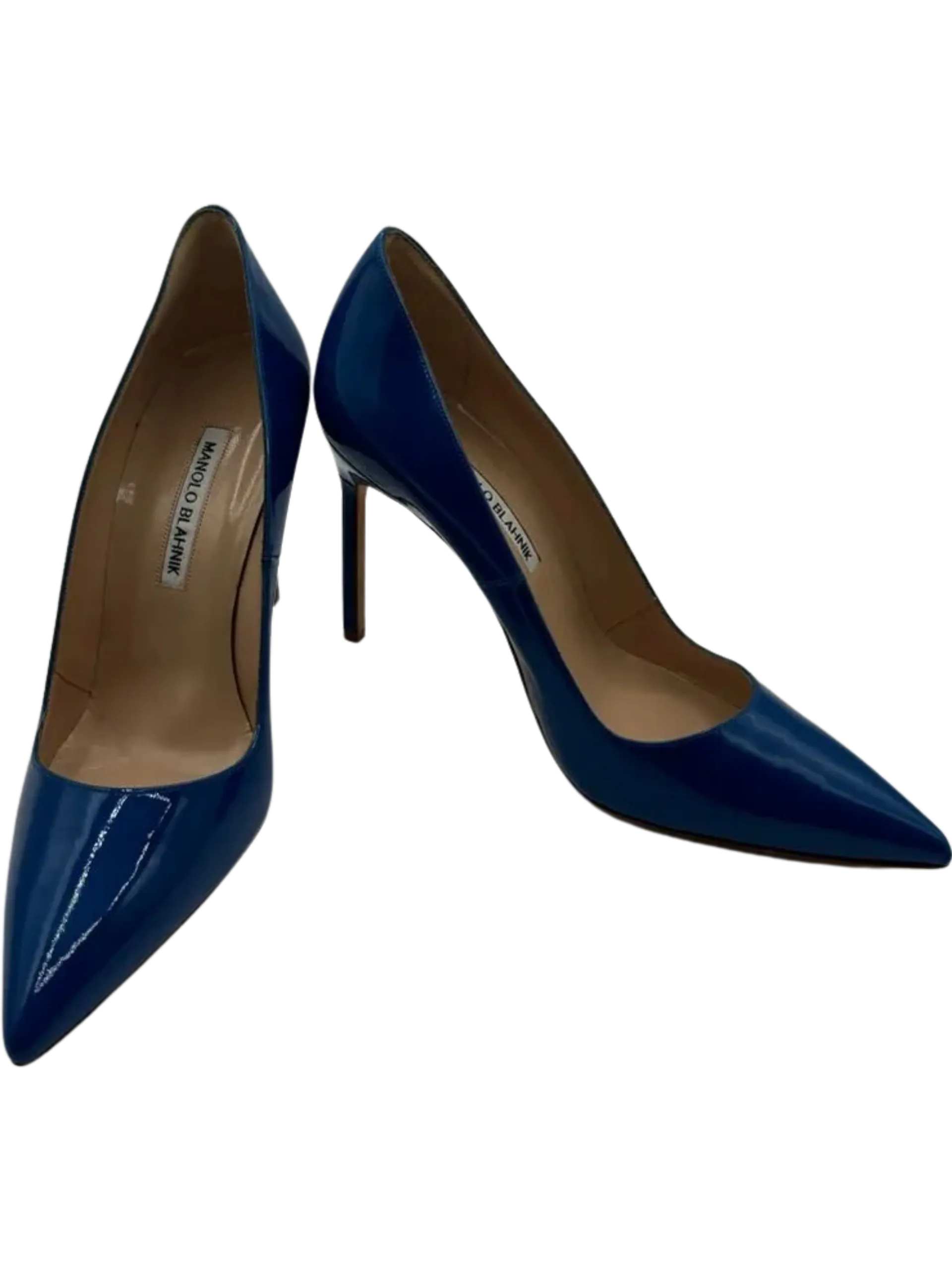 Manolo Blahnik Blue Patent Leather BB Pointed Toe Pumps