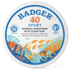 SPF 40 Sport Mineral Suncreen with Clear Zinc 2.4 oz By W.S. Badger Company