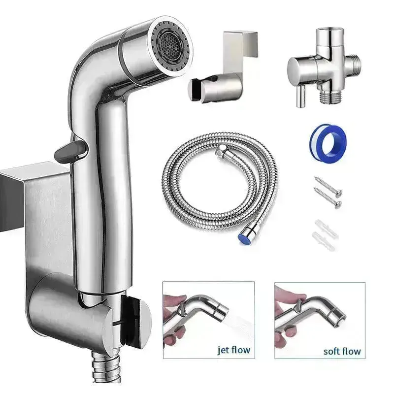 Toilet Spray Cleaner Stainless Steel Toilet Companion, Button Water Stop, Dual Function.